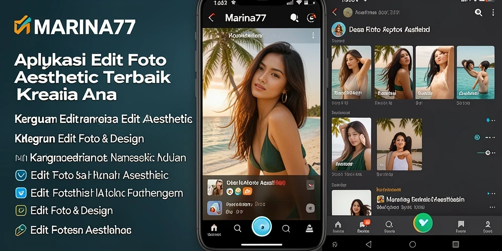 Tampilan antarmuka MARINA77 dengan berbagai fitur Edit Foto Aesthetic.