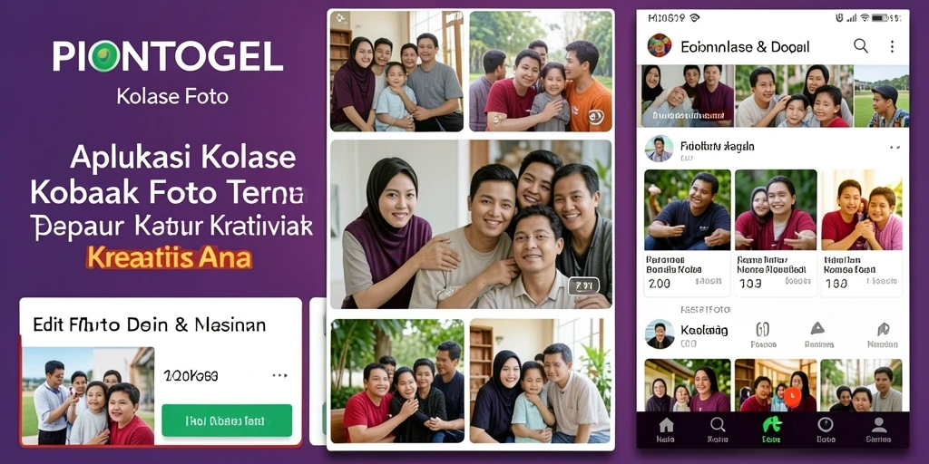 Antarmuka aplikasi PIONTOGEL menampilkan berbagai pilihan kolase foto yang menarik.